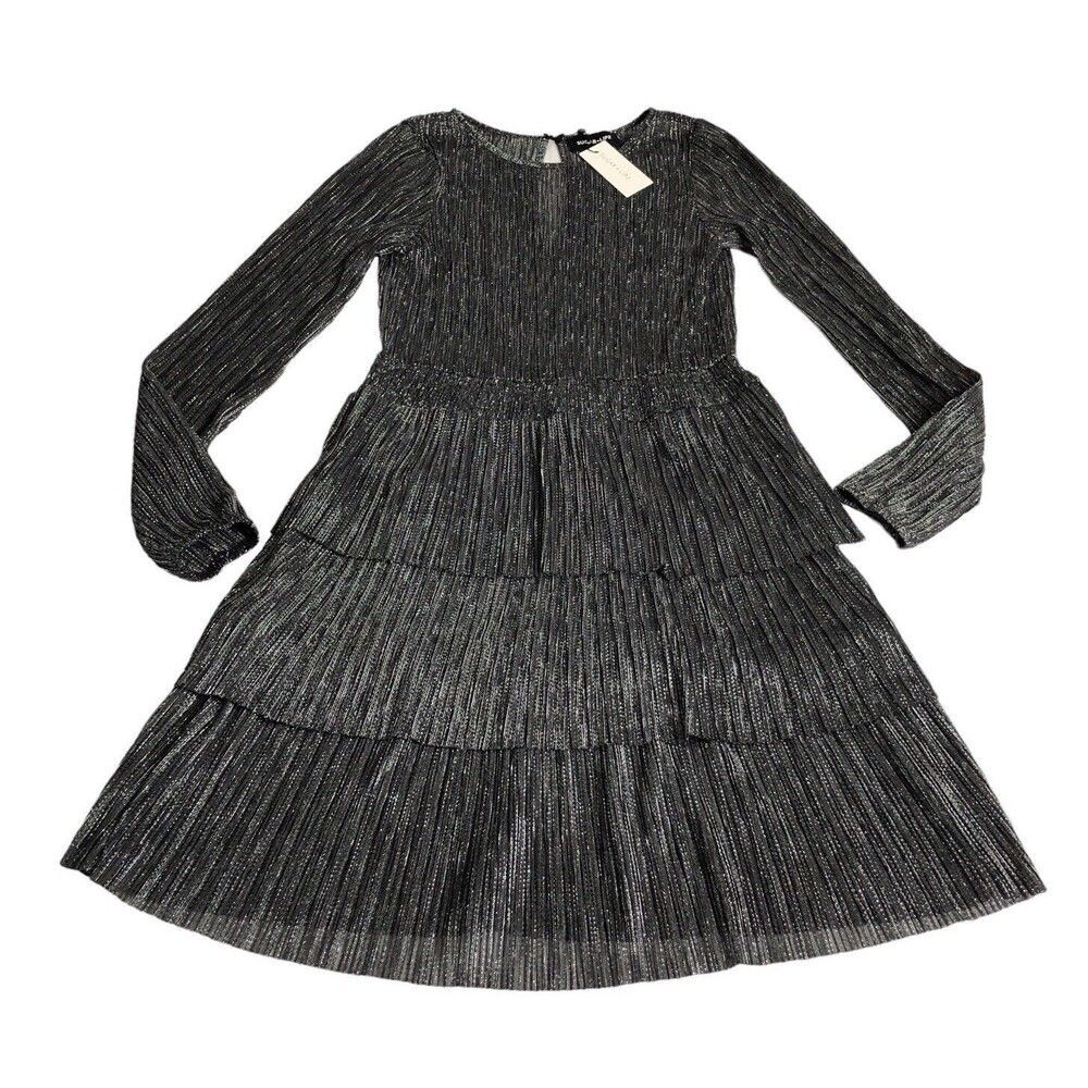 Sugar Lips Dress Women Medium Silver Metallic Tiered Long Sleeve Sheer Y2K Party